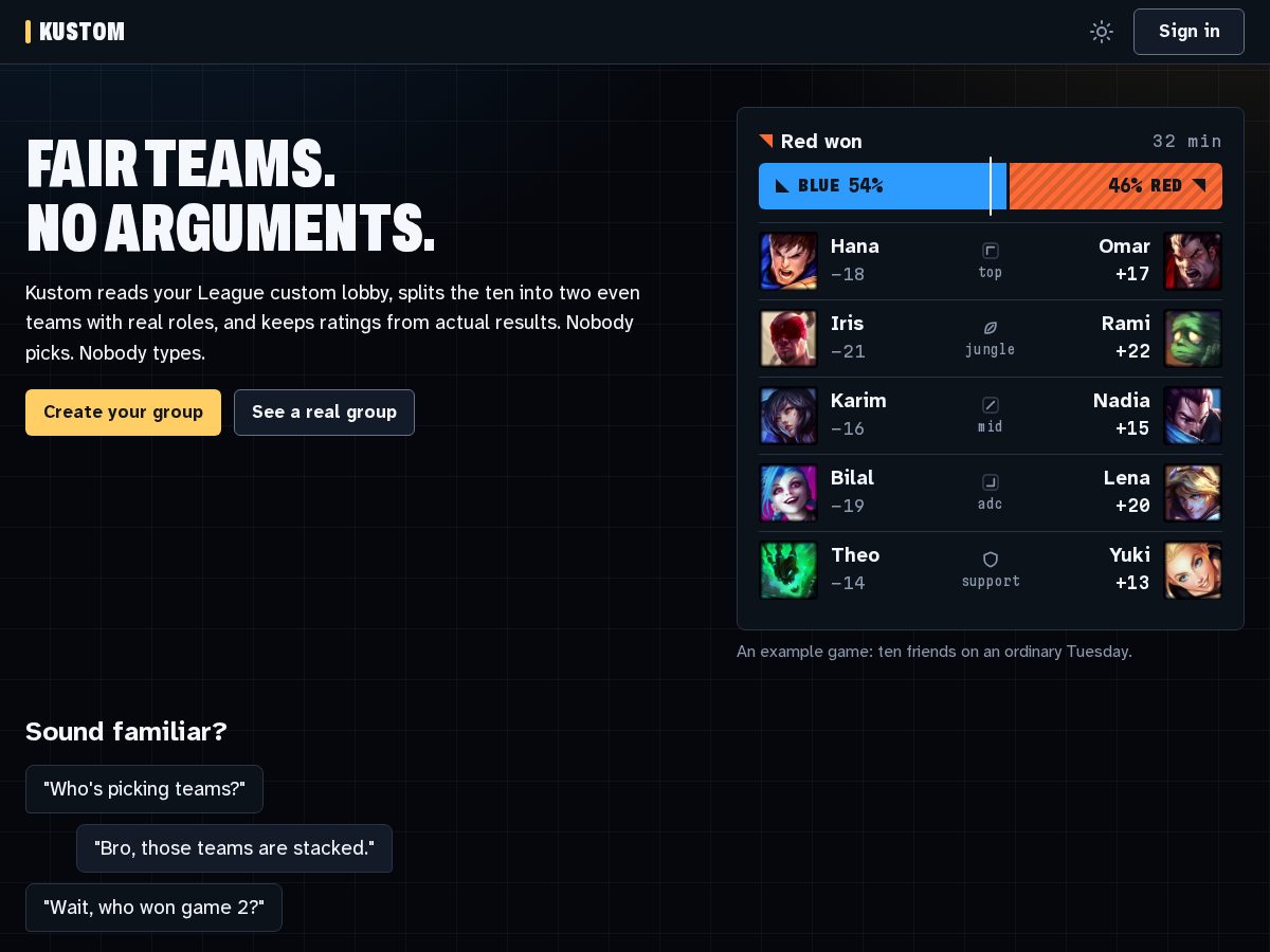 Landing-page snapshot of playkustom.com