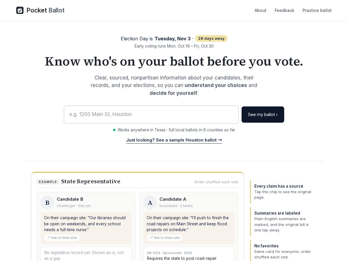 Landing-page snapshot of pocketballot.org
