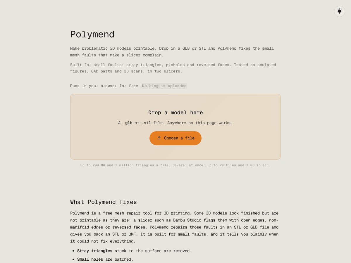 Landing-page snapshot of polymend.xyz