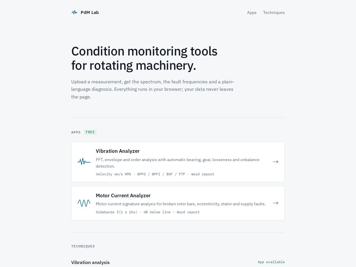 Landing-page snapshot of predictivemaintenance.app