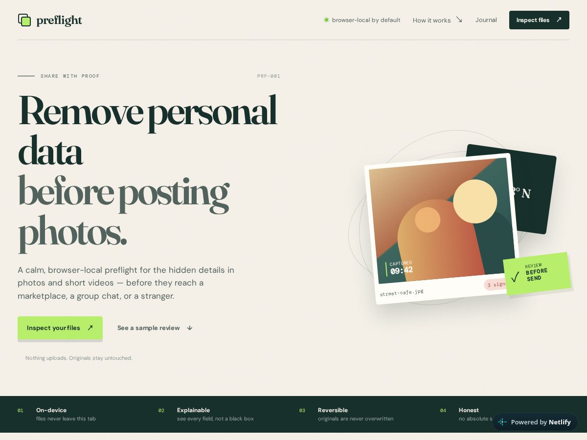 Landing-page snapshot of preflight.photos