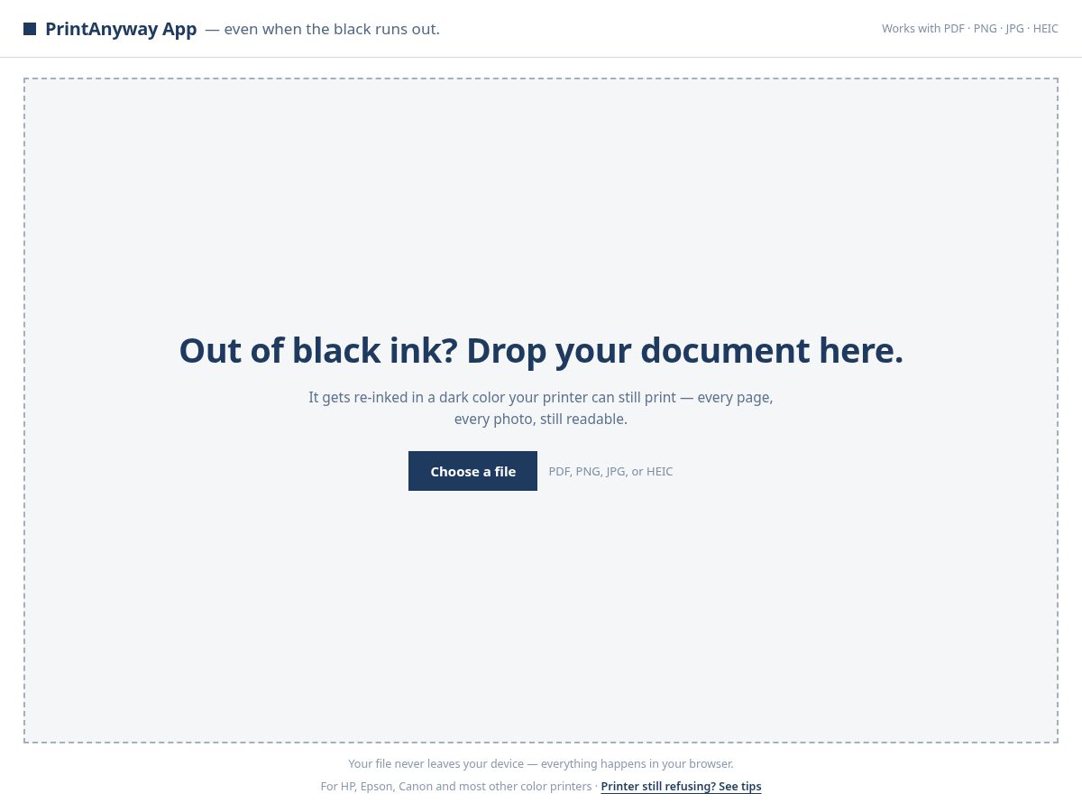 Landing-page snapshot of printanyway.app