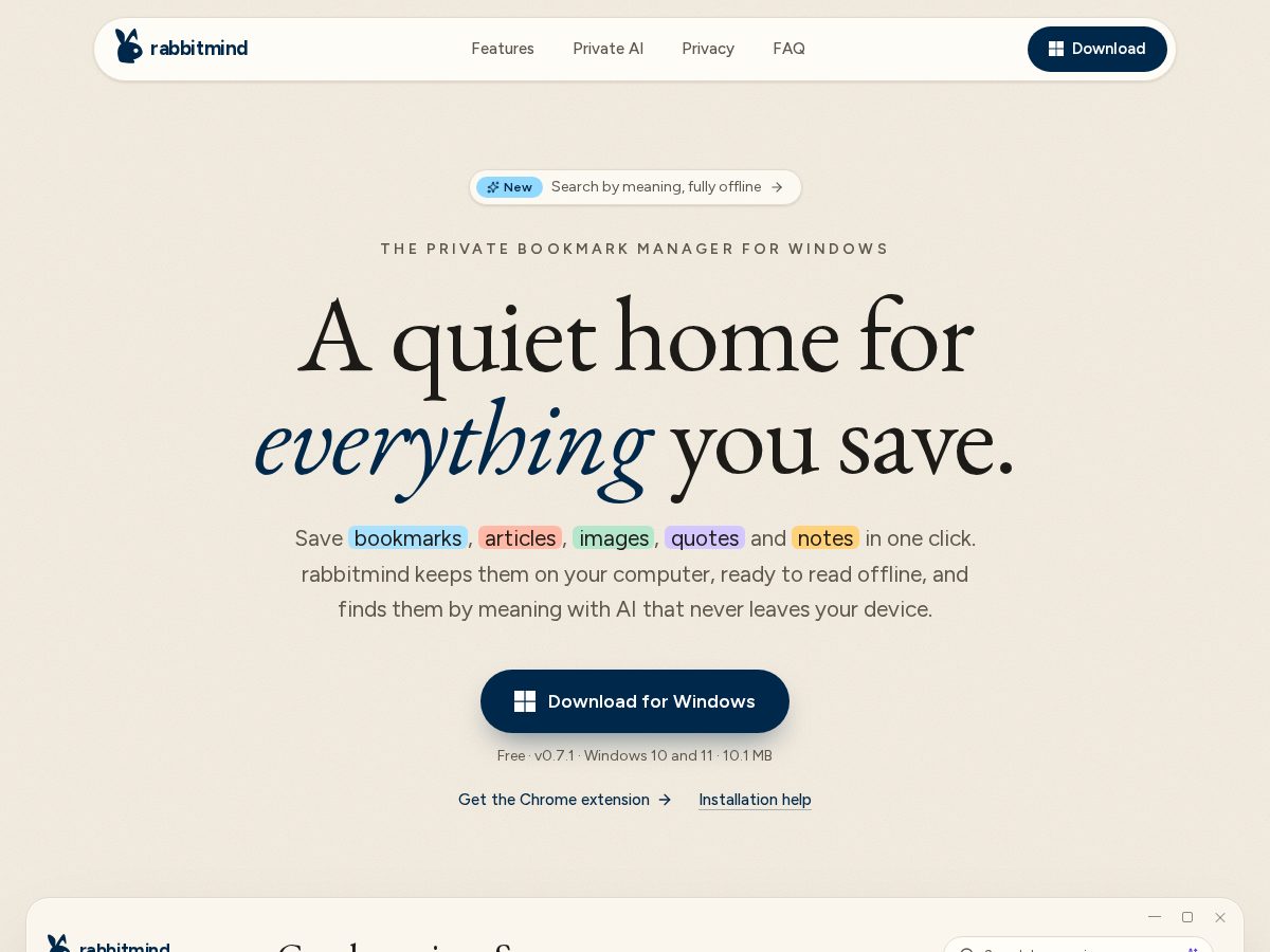 Landing-page snapshot of rabbitmind.app