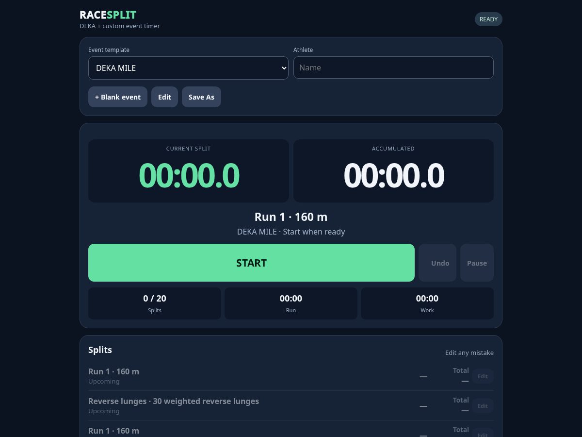 Landing-page snapshot of racesplit.app