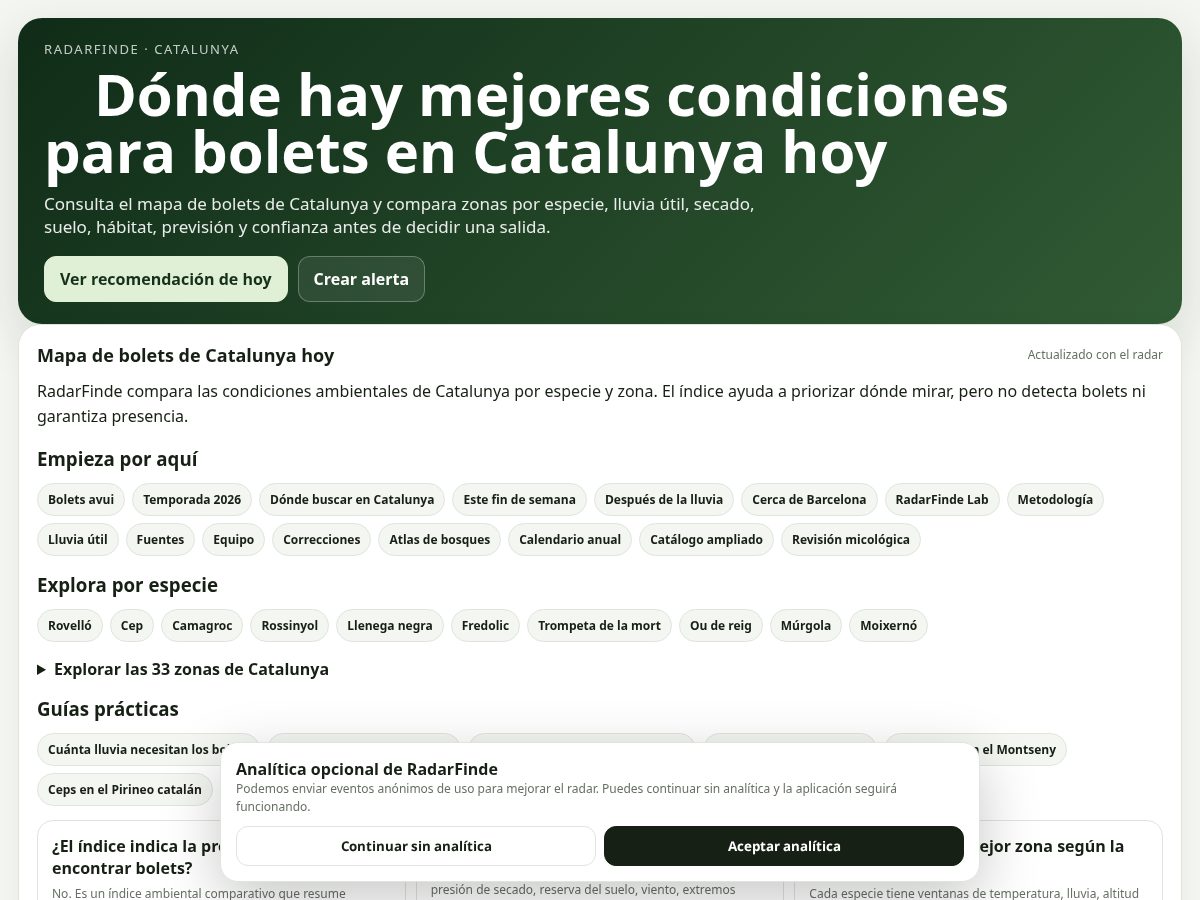Landing-page snapshot of radarfinde.com