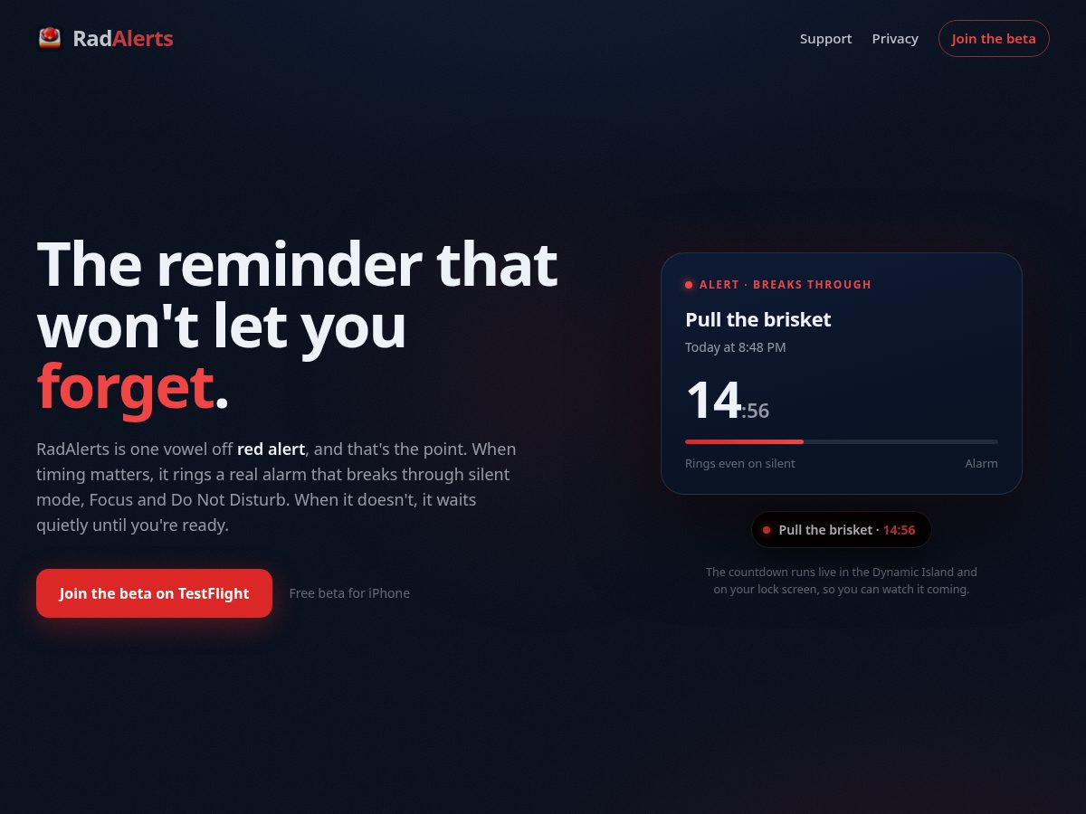 Landing-page snapshot of radtasks.app