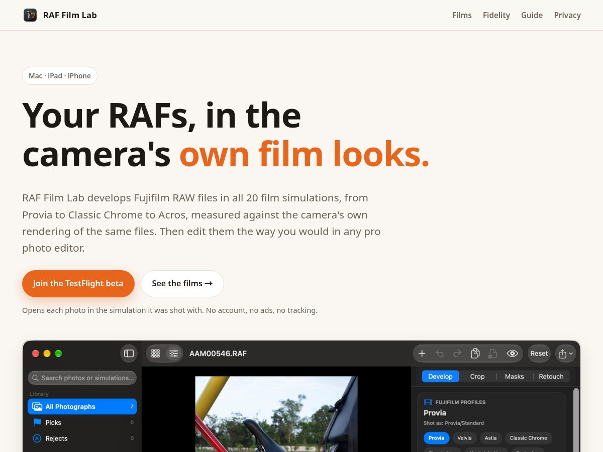 Landing-page snapshot of raf-filmlab.app