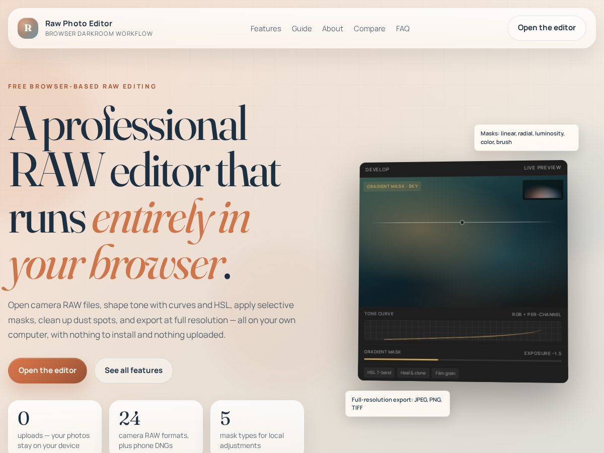 Landing-page snapshot of rawphotoeditor.com