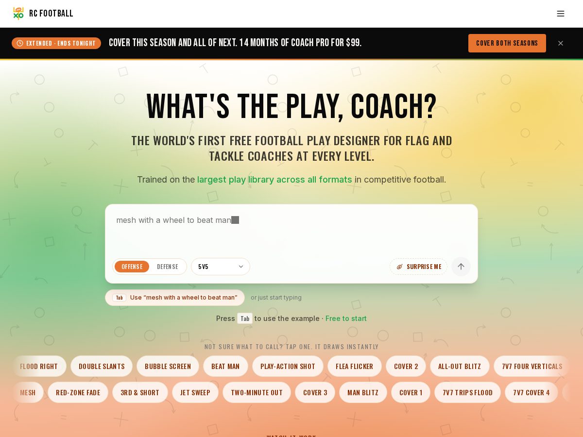Landing-page snapshot of rcfootball.app