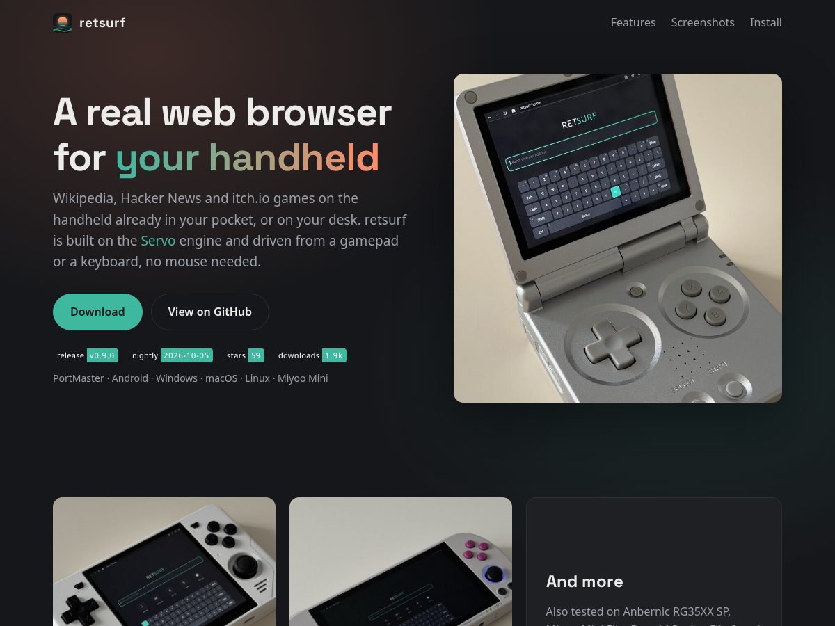 Landing-page snapshot of retsurf.app