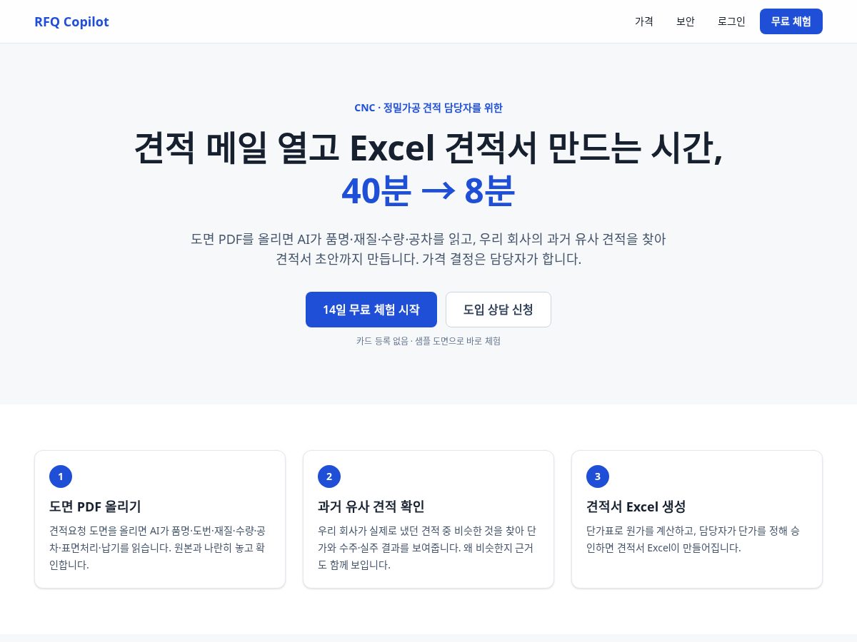 Landing-page snapshot of rfq-copilot.com