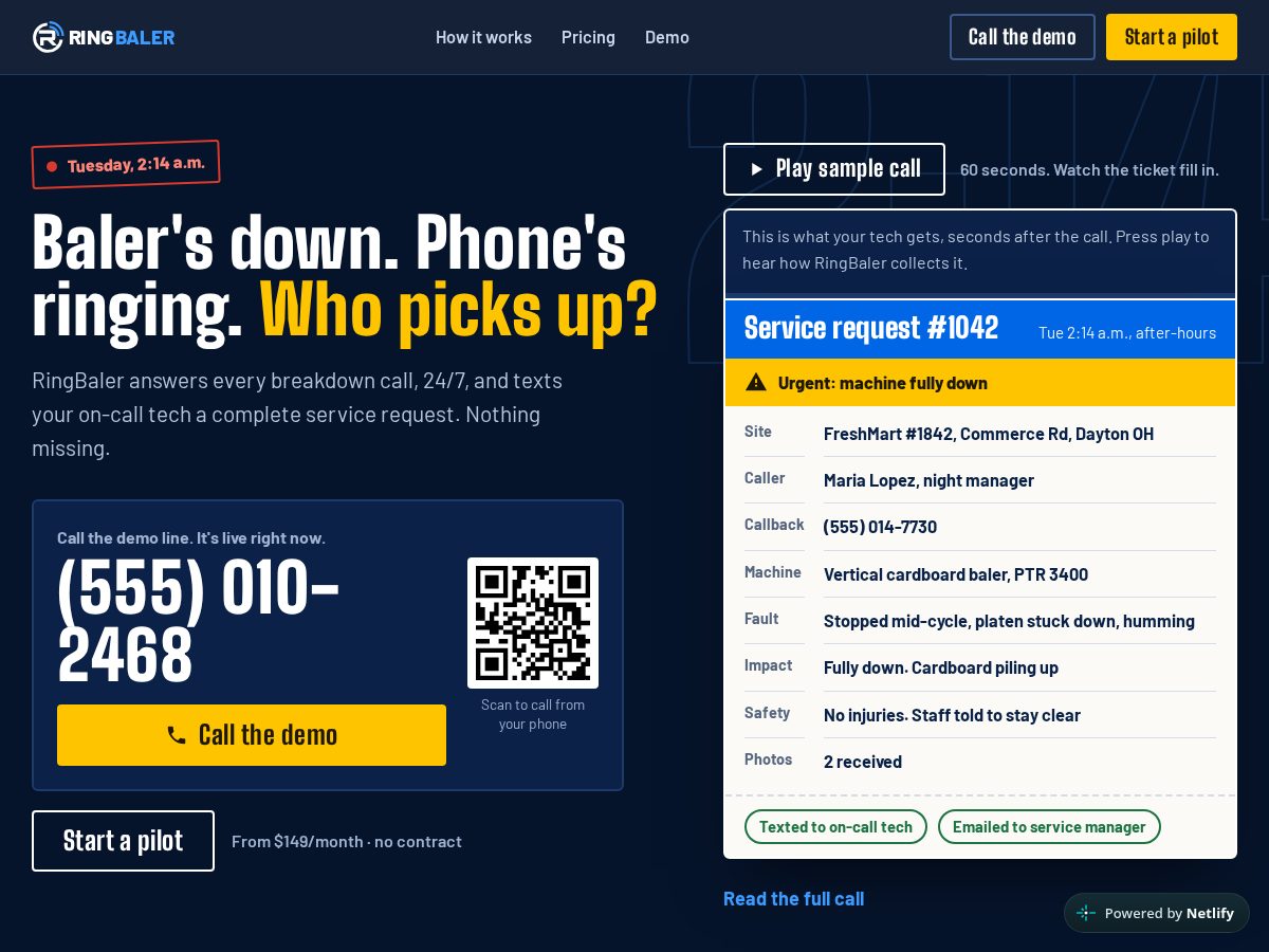 Landing-page snapshot of ringbaler.buzz