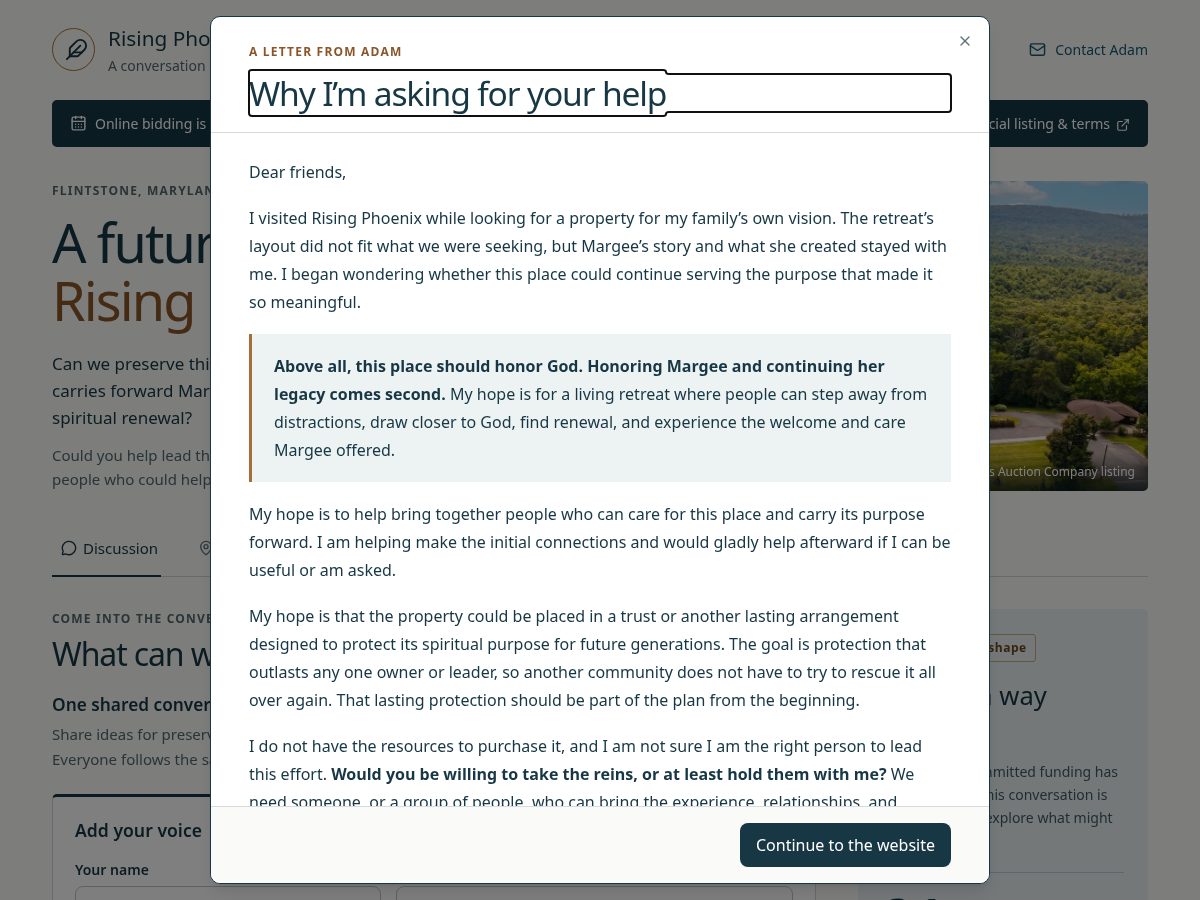 Landing-page snapshot of risingphoenixlegacy.org