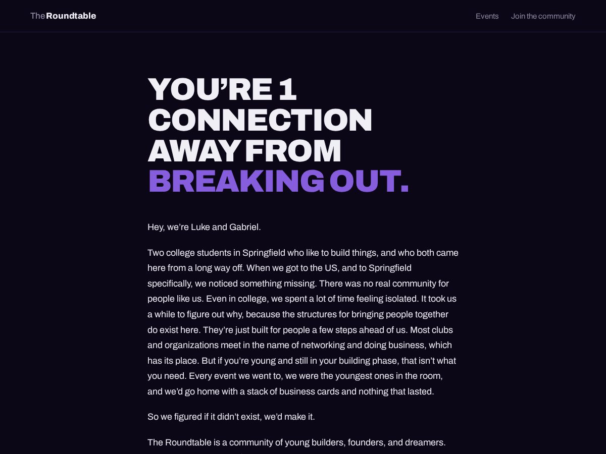 Landing-page snapshot of roundtable.community