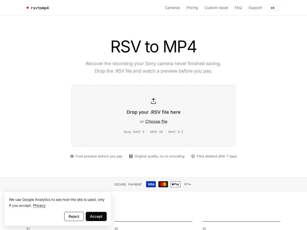 Landing-page snapshot of rsvtomp4.com