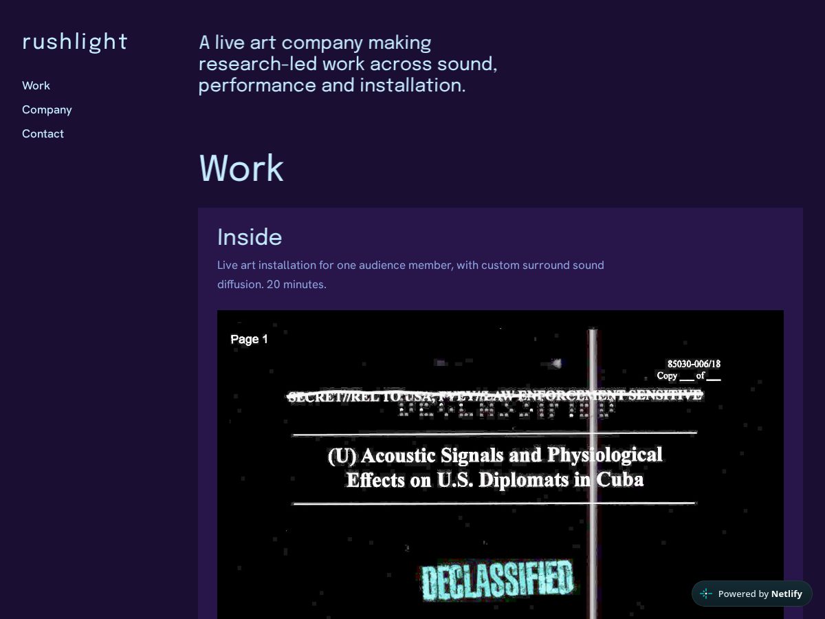 Landing-page snapshot of rushlight.work