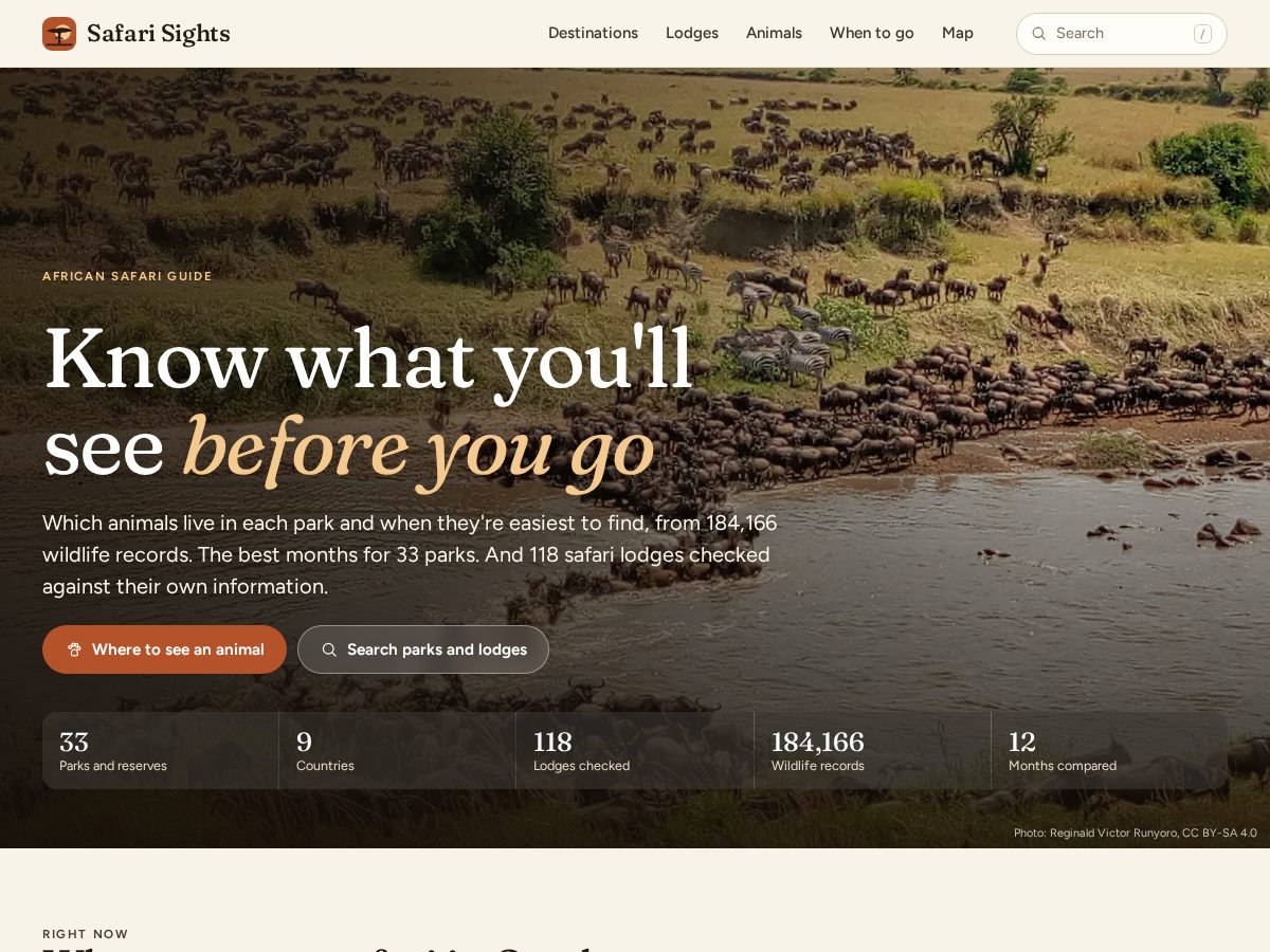 Landing-page snapshot of safarisights.com