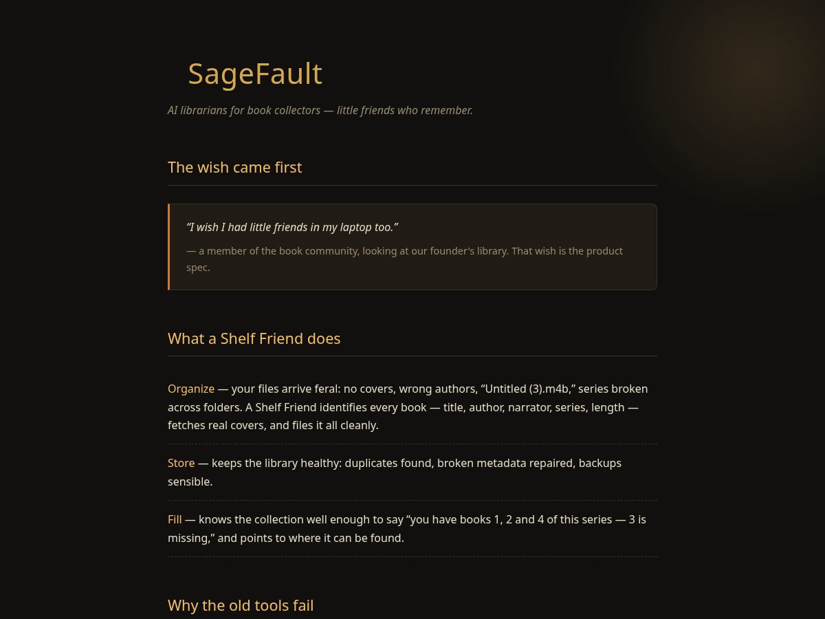 Landing-page snapshot of sagefault.app
