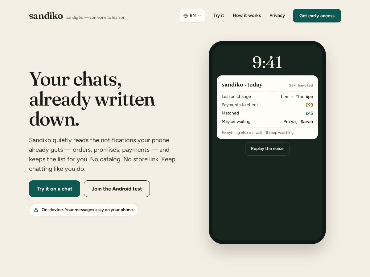 Landing-page snapshot of sandiko.app