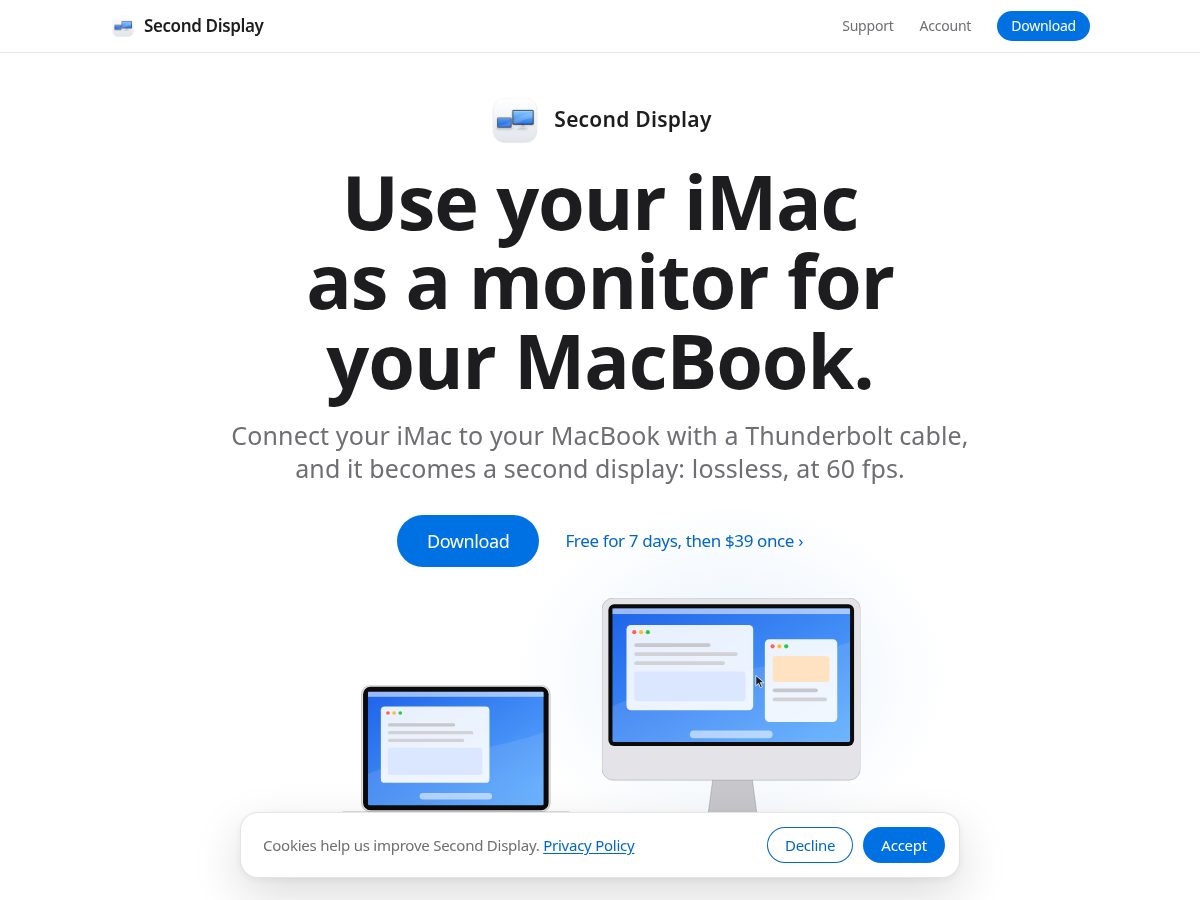 Landing-page snapshot of seconddisplay.app