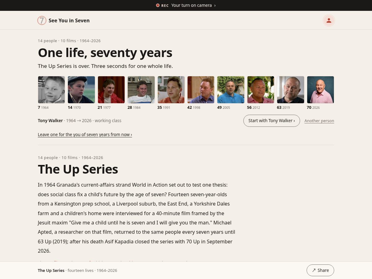 Landing-page snapshot of seeyouinseven.com