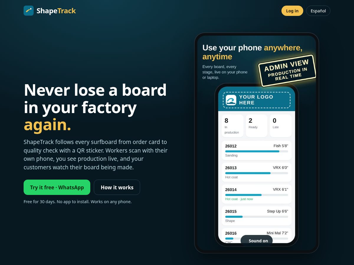 Landing-page snapshot of shapetrack.app