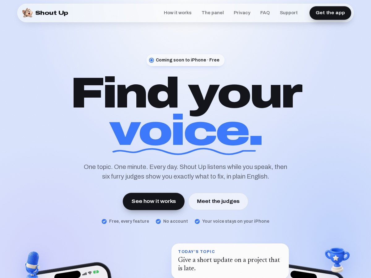 Landing-page snapshot of shoutup.app