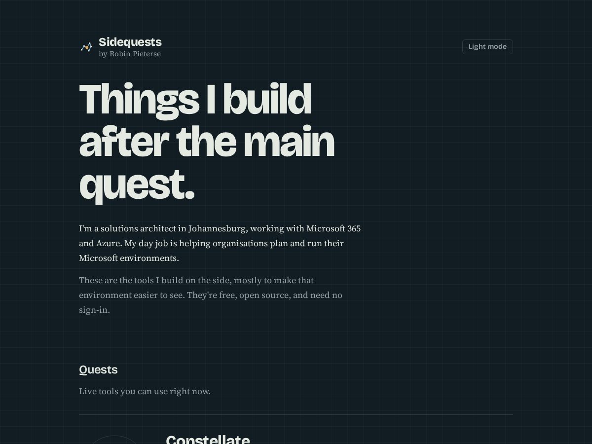 Landing-page snapshot of sidequests.tech
