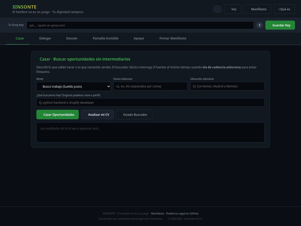 Landing-page snapshot of sinsonte.tech