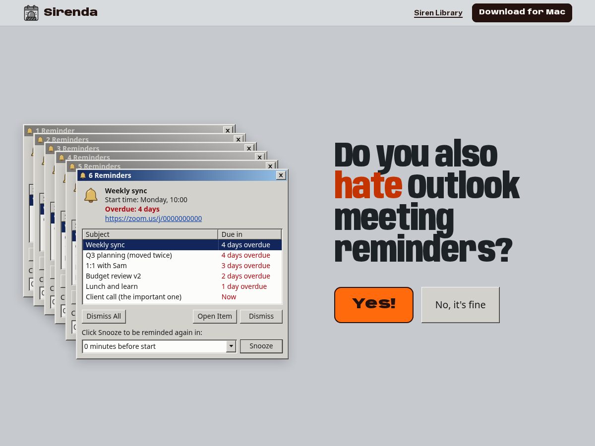Landing-page snapshot of sirenda.app
