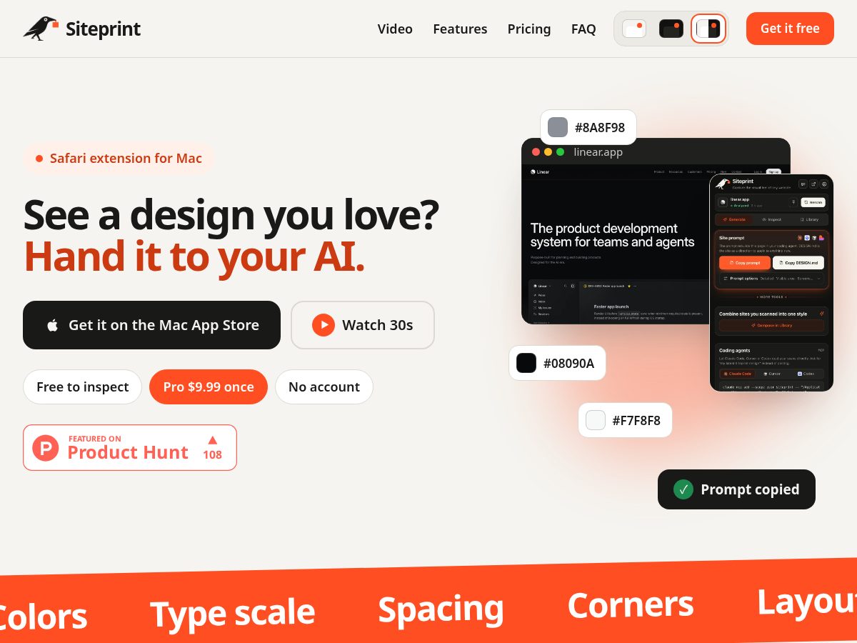 Landing-page snapshot of siteprint.app