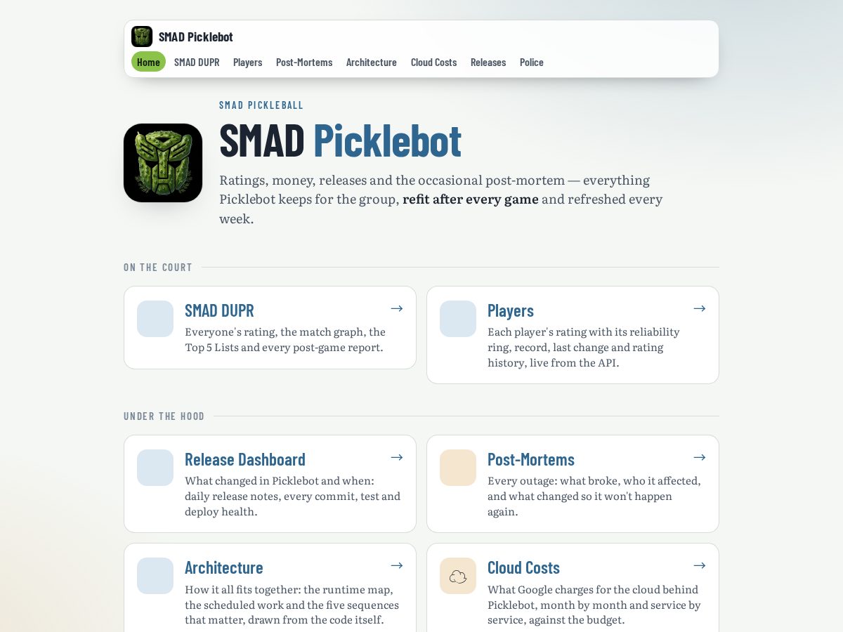 Landing-page snapshot of smadpicklebot.com