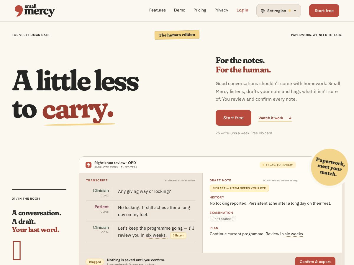 Landing-page snapshot of smallmercy.app