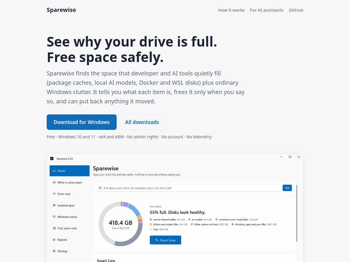 Landing-page snapshot of sparewise.app