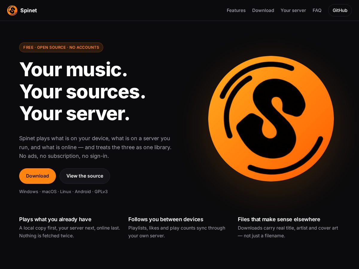 Landing-page snapshot of spinet.dev