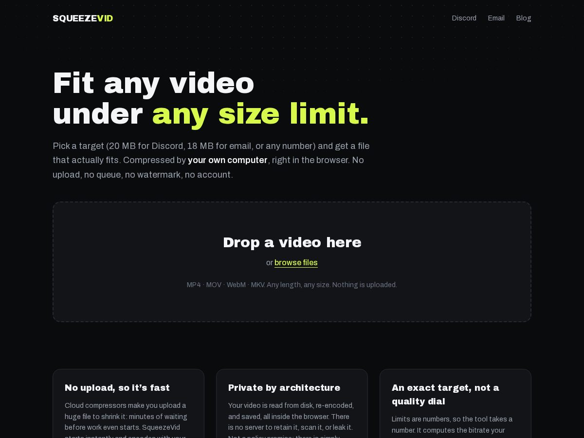 Landing-page snapshot of squeezevid.app