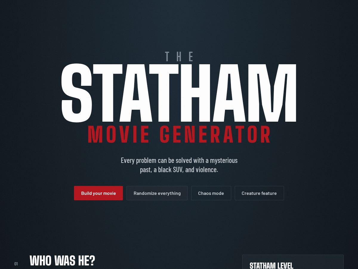 Landing-page snapshot of stathammoviegenerator.com