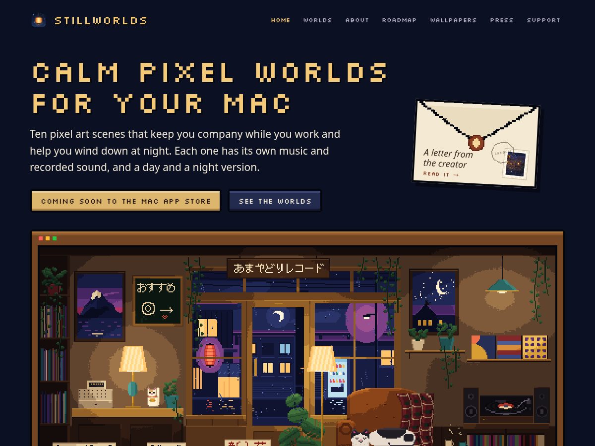 Landing-page snapshot of stillworlds.app
