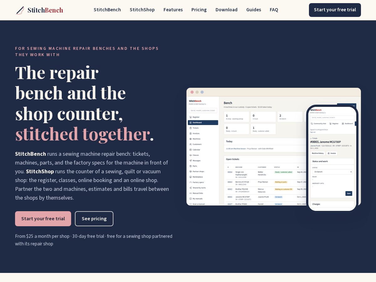 Landing-page snapshot of stitchbench.app