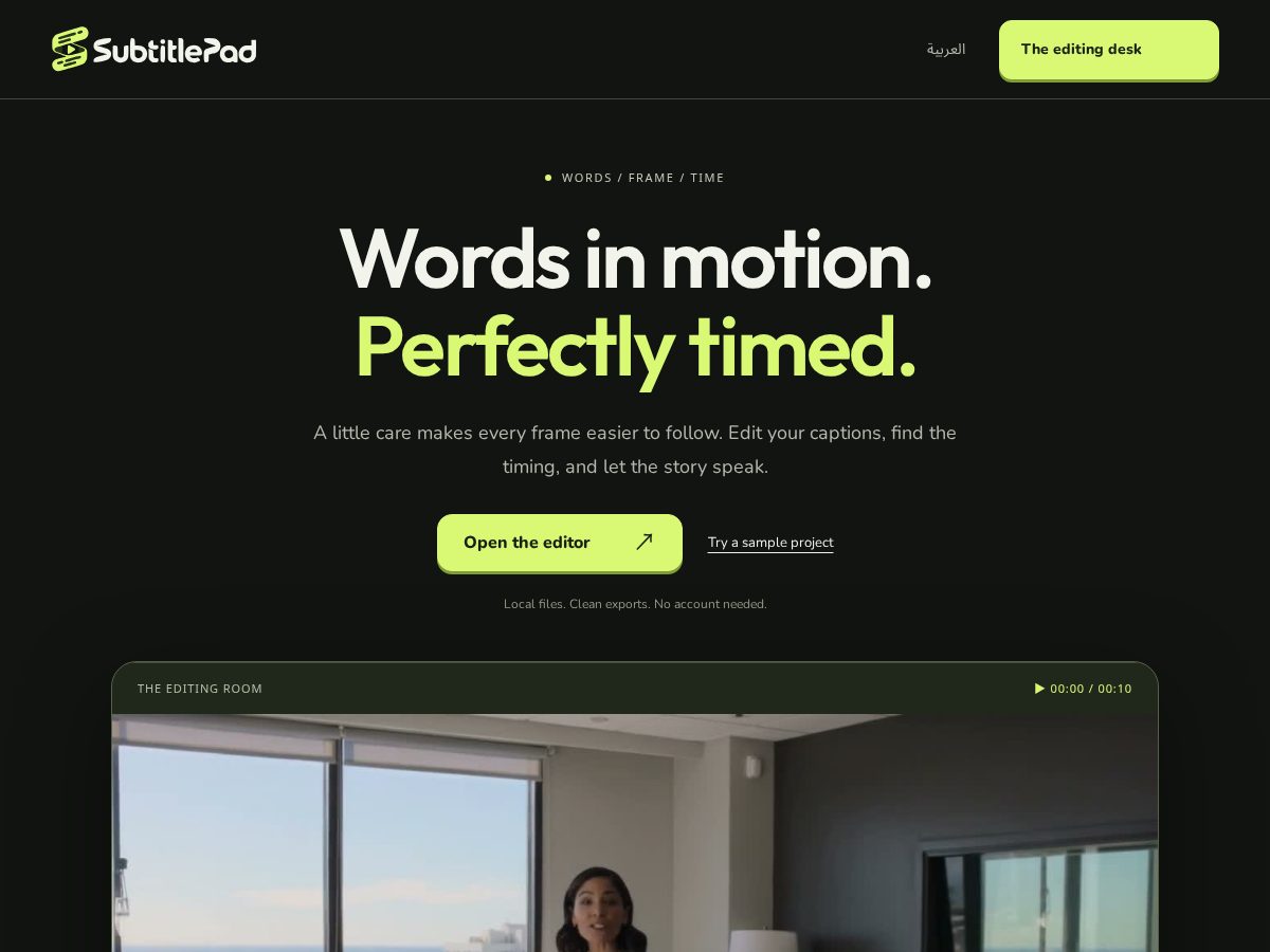 Landing-page snapshot of subtitlepad.com