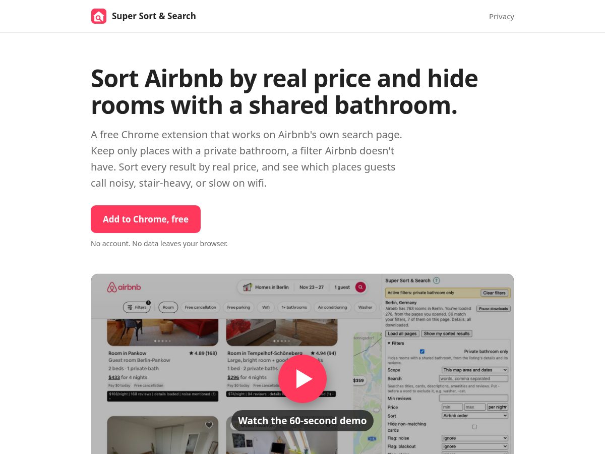 Landing-page snapshot of supersortandsearch.com