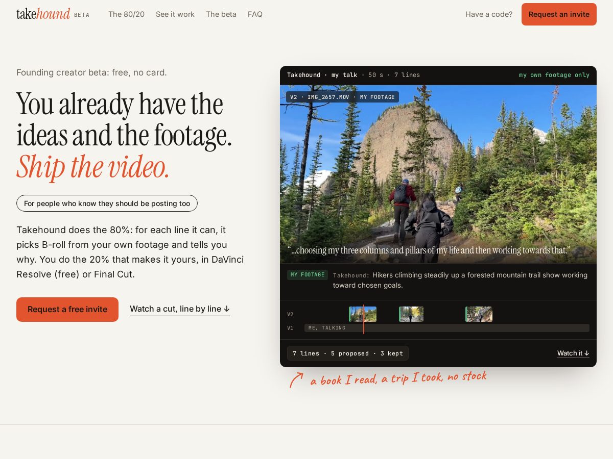 Landing-page snapshot of takehound.com