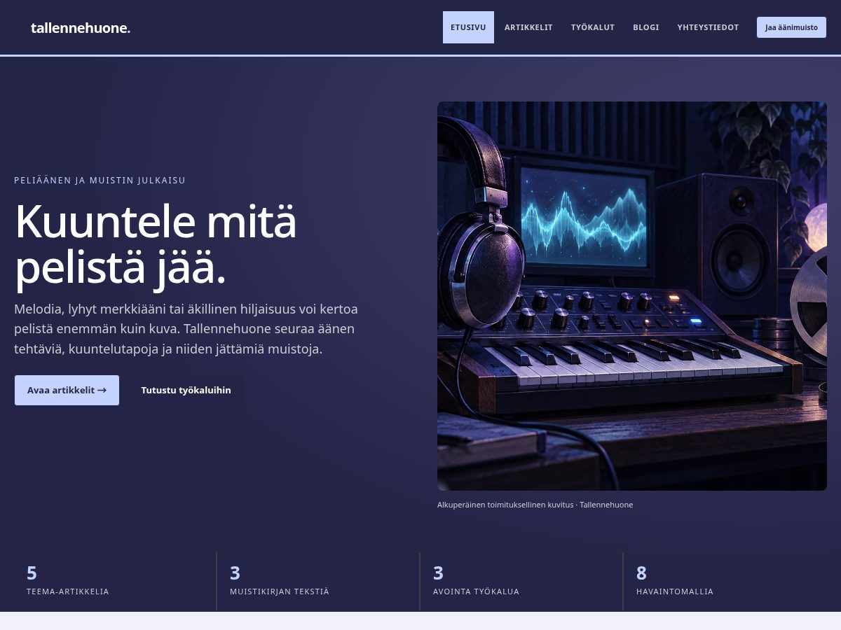 Landing-page snapshot of tallennehuone.com