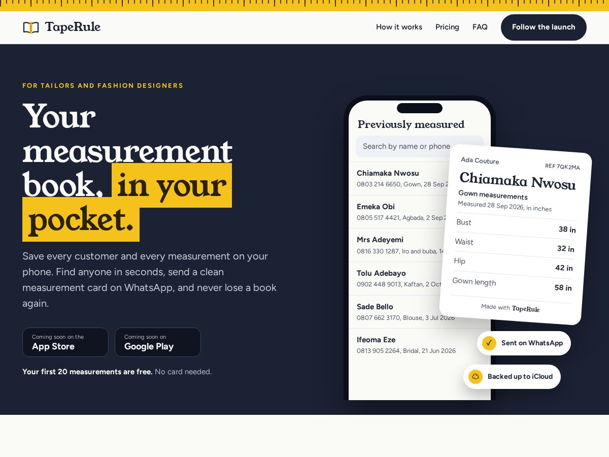Landing-page snapshot of taperule.app
