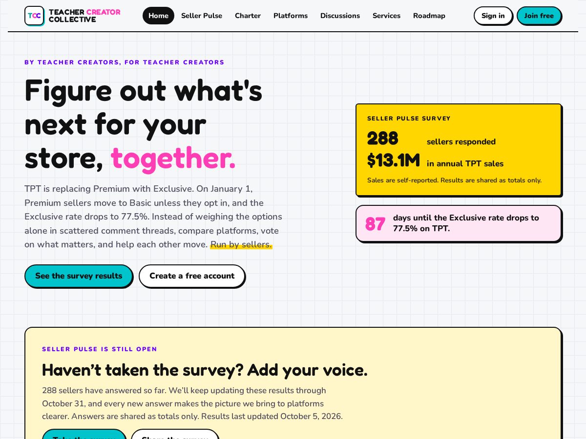 Landing-page snapshot of teachercreatorcollective.com