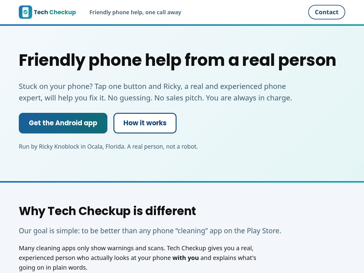 Landing-page snapshot of techcheckup.app