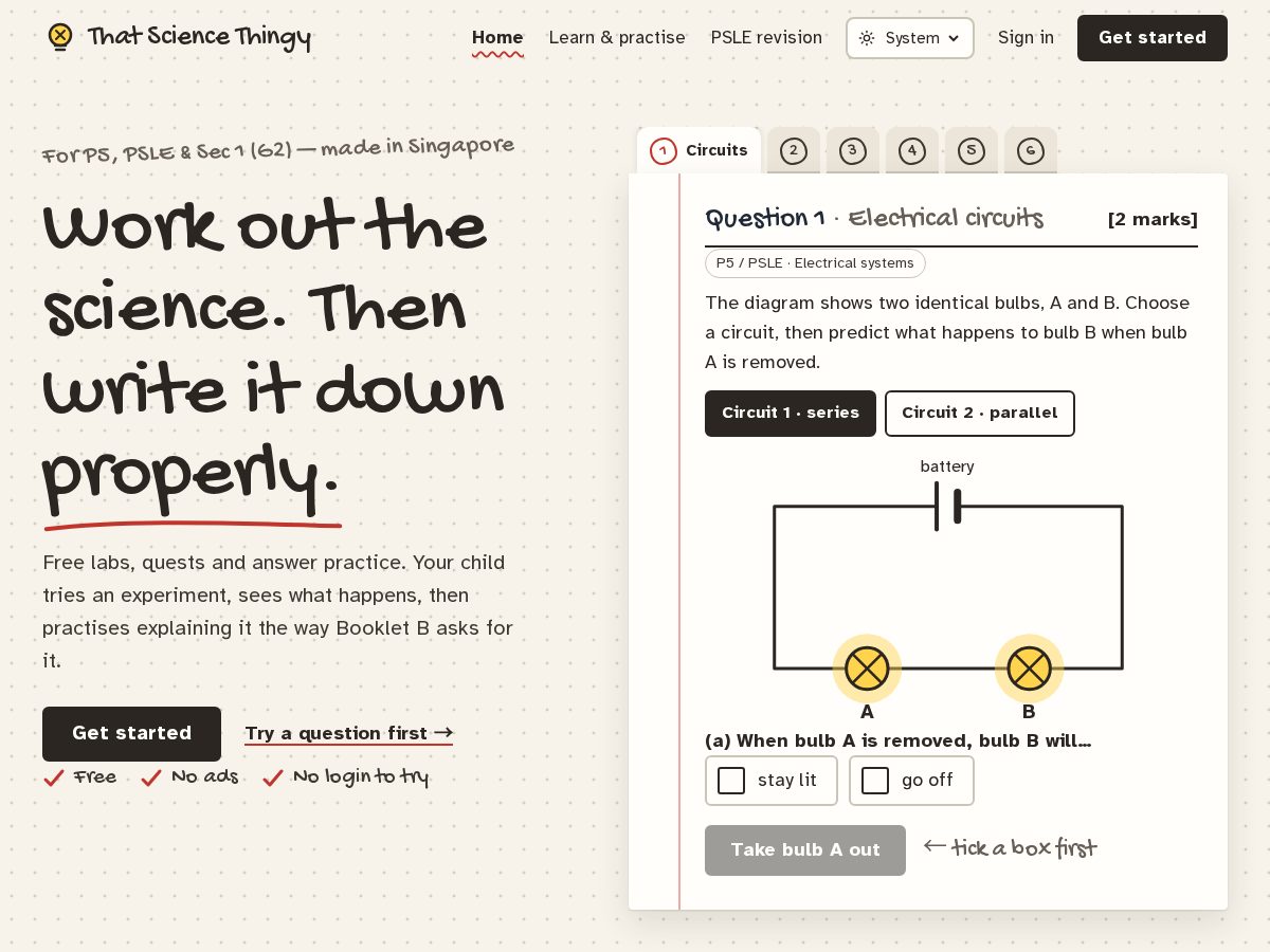 Landing-page snapshot of thatsciencethingy.com