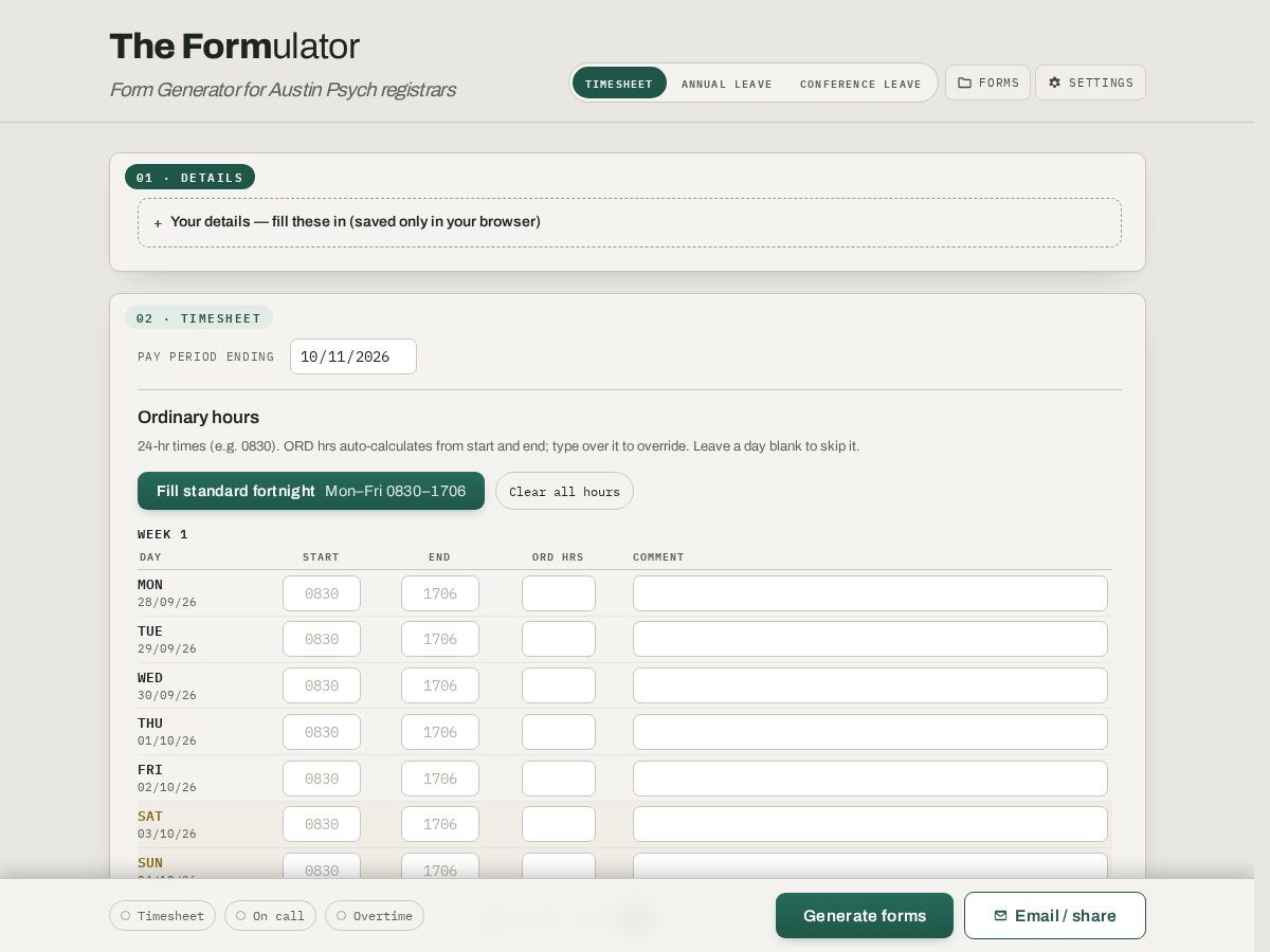 Landing-page snapshot of theformulator.app