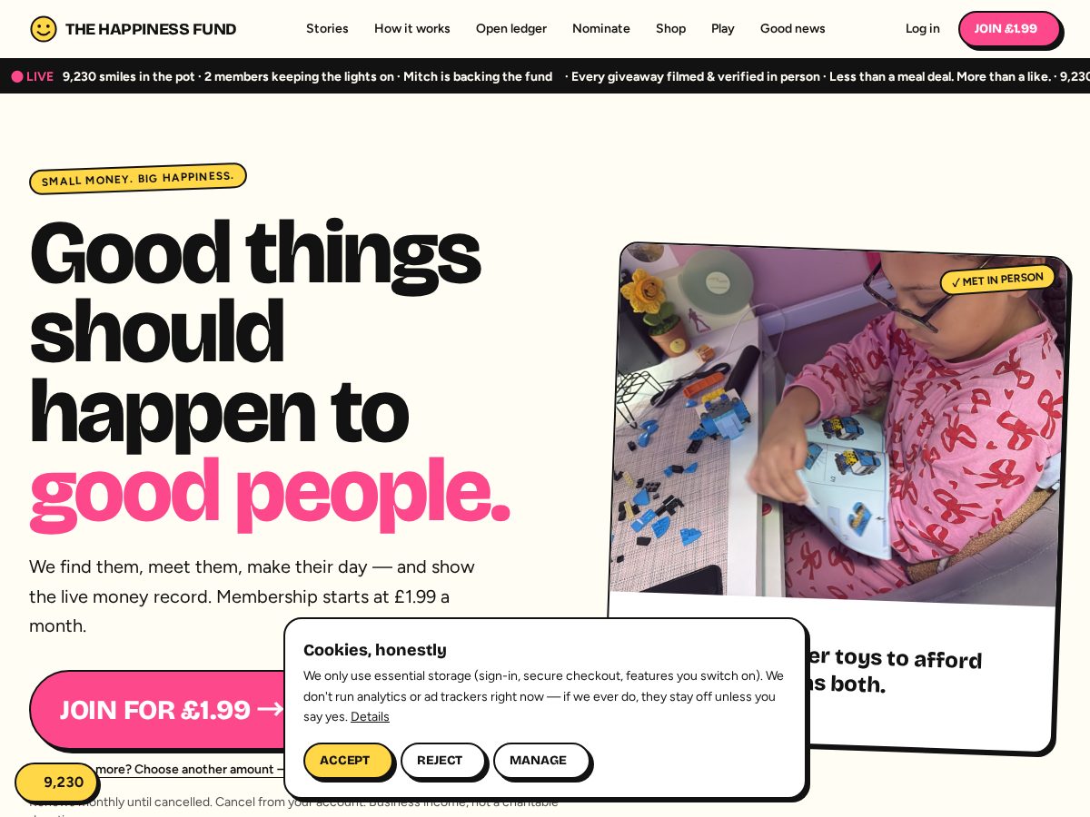 Landing-page snapshot of thehappinessfund.app