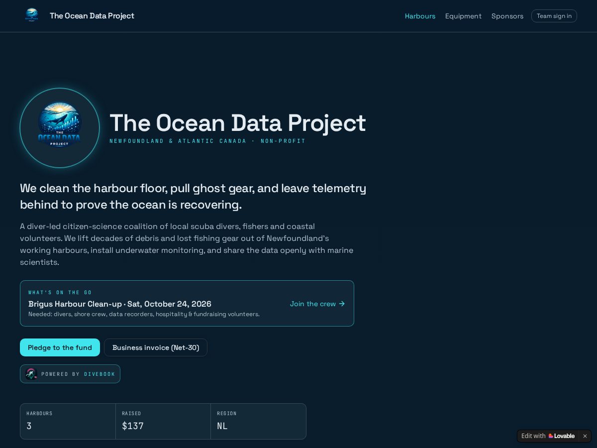 Landing-page snapshot of theoceandataproject.org